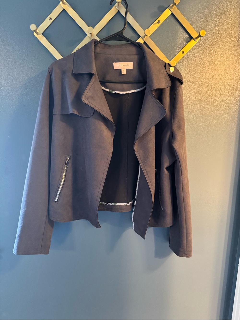 Philosophy Dark Brown Suede-Look Moto Jacket